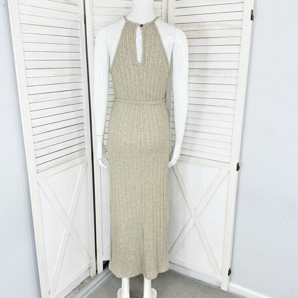 Anthropologie Amadi Caroline Knit Halter Sheath Maxi Dress Tan Small Sleeveless - Picture 4 of 12